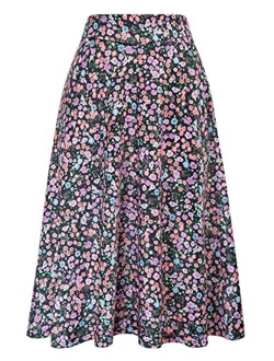 Flared Stretchy Midi Skirt High Waist Jersey Skirt for Women