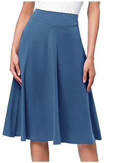 Flared Stretchy Midi Skirt High Waist Jersey Skirt for Women