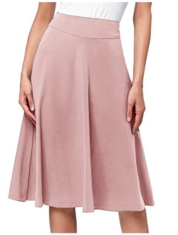 Flared Stretchy Midi Skirt High Waist Jersey Skirt for Women