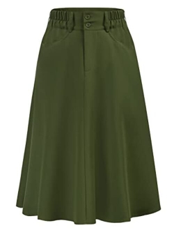 Flared Stretchy Midi Skirt High Waist Jersey Skirt for Women