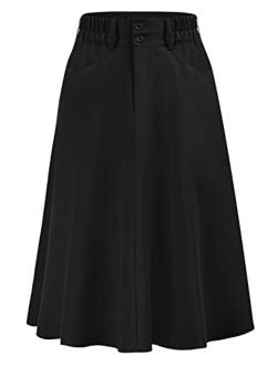 Flared Stretchy Midi Skirt High Waist Jersey Skirt for Women