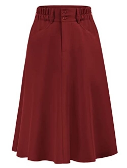 Flared Stretchy Midi Skirt High Waist Jersey Skirt for Women