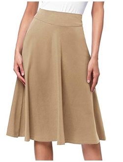 Flared Stretchy Midi Skirt High Waist Jersey Skirt for Women