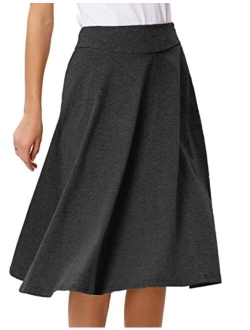 Flared Stretchy Midi Skirt High Waist Jersey Skirt for Women