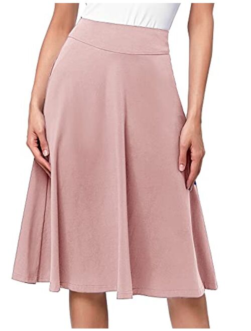 Kate Kasin Flared Stretchy Midi Skirt High Waist Jersey Skirt for Women