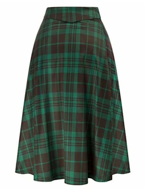 Kate Kasin Flared Stretchy Midi Skirt High Waist Jersey Skirt for Women