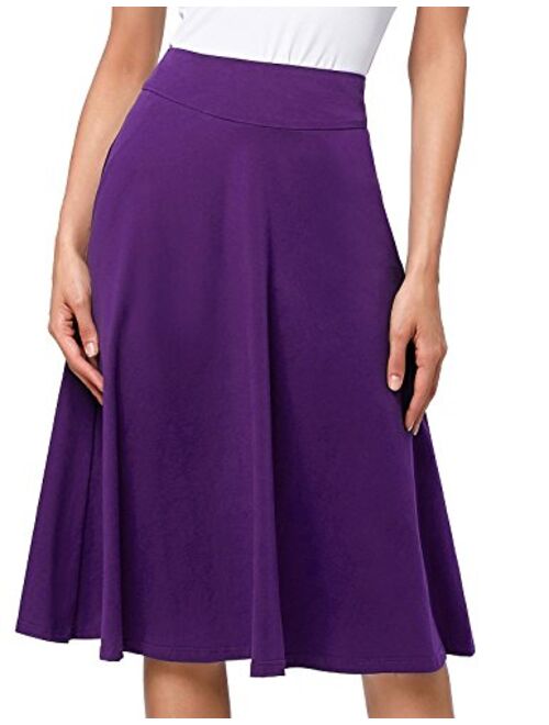 Kate Kasin Flared Stretchy Midi Skirt High Waist Jersey Skirt for Women