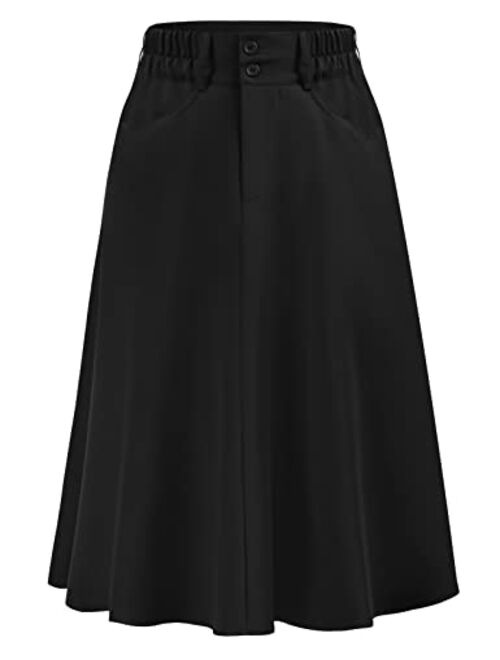 Kate Kasin Flared Stretchy Midi Skirt High Waist Jersey Skirt for Women