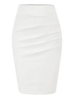 Womens Elegant Ruched Knee Length Slim Fit Business Skirt