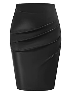 Womens Elegant Ruched Knee Length Slim Fit Business Skirt