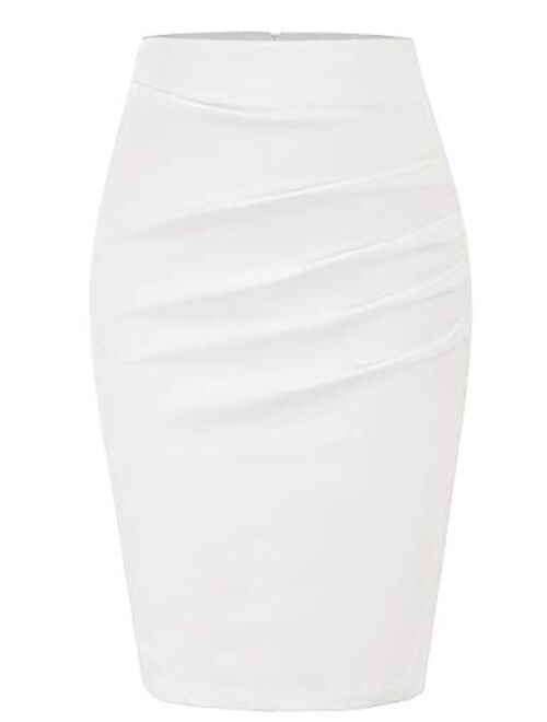 GRACE KARIN Womens Elegant Ruched Knee Length Slim Fit Business Skirt