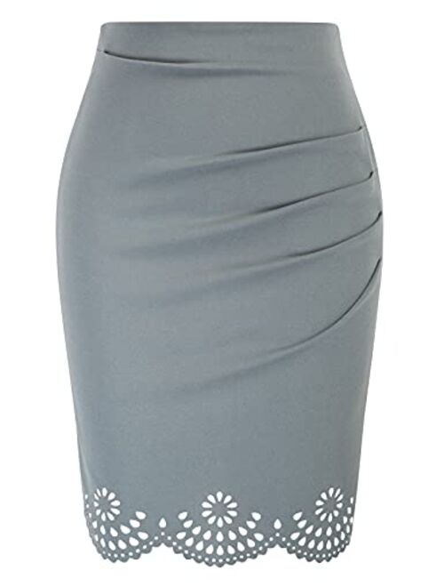 GRACE KARIN Womens Elegant Ruched Knee Length Slim Fit Business Skirt