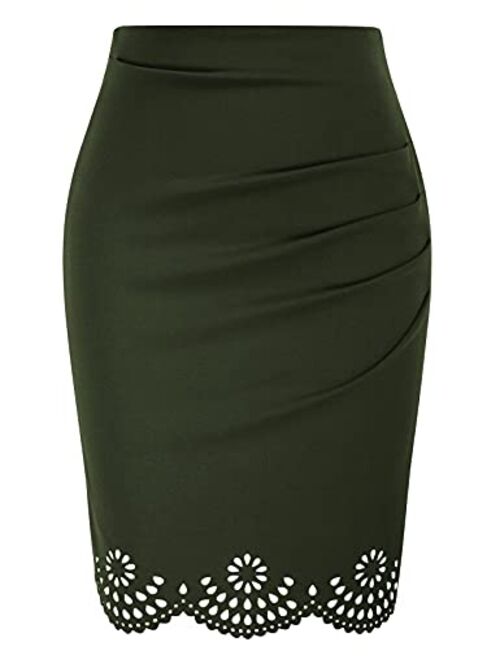 GRACE KARIN Womens Elegant Ruched Knee Length Slim Fit Business Skirt