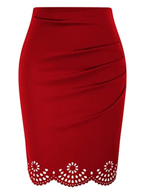 GRACE KARIN Womens Elegant Ruched Knee Length Slim Fit Business Skirt