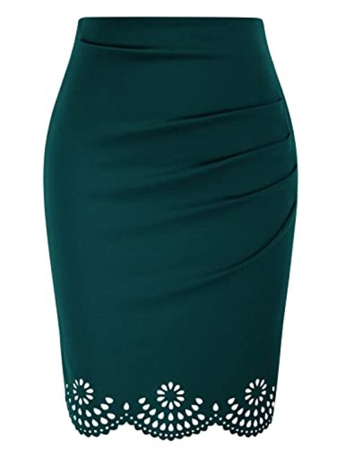 GRACE KARIN Womens Elegant Ruched Knee Length Slim Fit Business Skirt