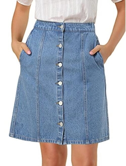 Women's Denim Skirts Short Button Down Jeans Skirt