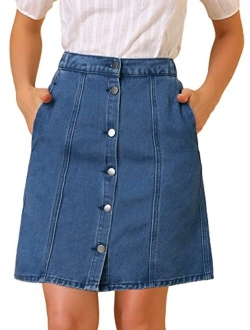 Women's Denim Skirts Short Button Down Jeans Skirt