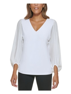 Solid Pleated Long Sleeve Top