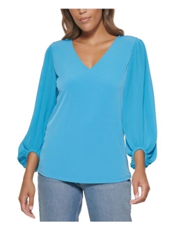 Solid Pleated Long Sleeve Top