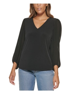 Solid Pleated Long Sleeve Top