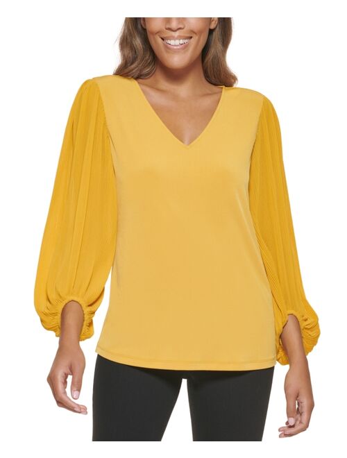 Calvin Klein Solid Pleated Long Sleeve Top