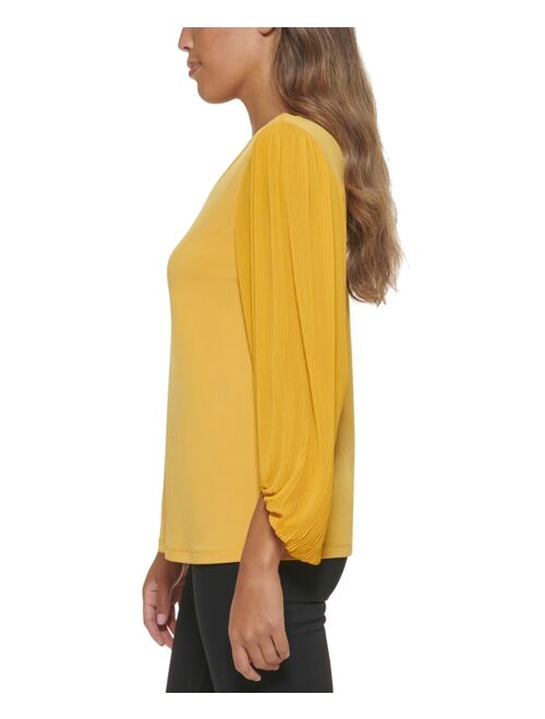 Calvin Klein Solid Pleated Long Sleeve Top