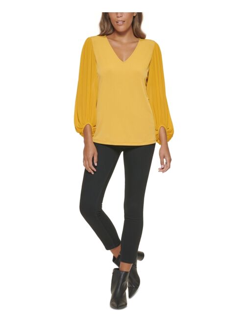 Calvin Klein Solid Pleated Long Sleeve Top