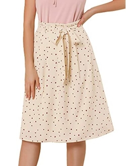 Women's Belted Elastic High Waist Vintage A-Line Midi Skirt