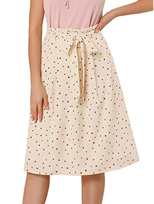 Allegra K Women's Belted Elastic High Waist Vintage A-Line Midi Skirt