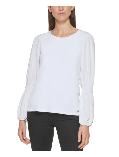 Calvin Klein Smocked Chiffon Sleeve Blouse