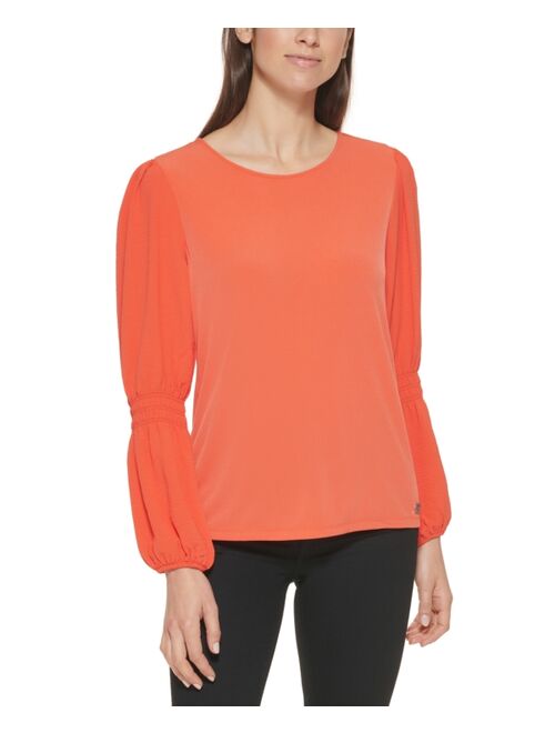 Calvin Klein Smocked Chiffon Sleeve Blouse