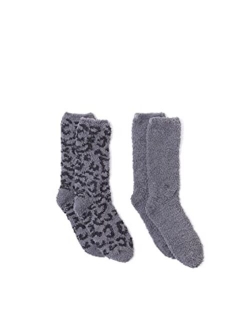 CozyChic Womens Barefoot in the Wild 2 Pair Sock Set-Crew Socks Plush Socks, Loungewear