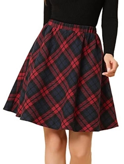 Women's Plaids Vintage Tartan Elastic Waist Knee Length A-Line Skirt