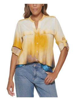 Tie Dye Roll Tab Button Down Shirt