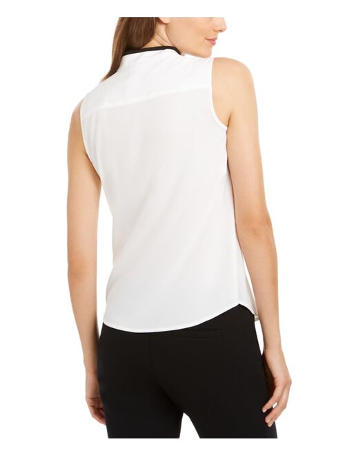 Calvin Klein Sleeveless Piped-Ruffle Button-Up Blouse