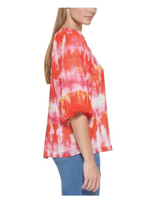 Calvin Klein Puff Sleeve Tie Dye Blouse