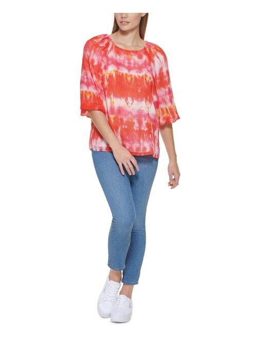 Calvin Klein Puff Sleeve Tie Dye Blouse