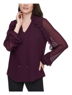 Ruffle Trim Long Sleeve Blouse