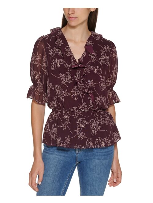 Calvin Klein Floral Print Faux Wrap Blouse