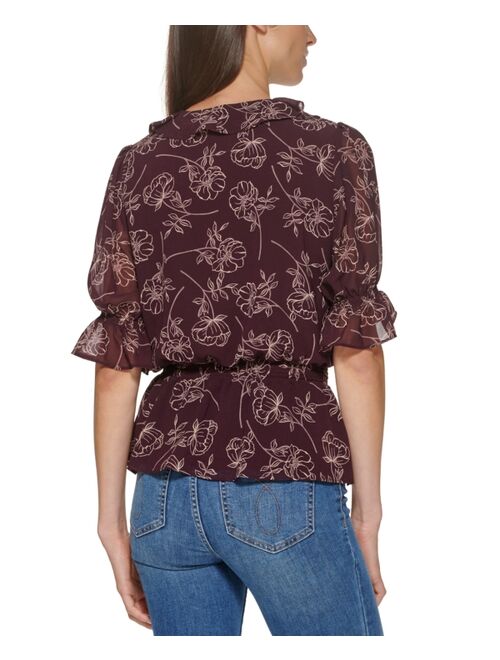 Calvin Klein Floral Print Faux Wrap Blouse