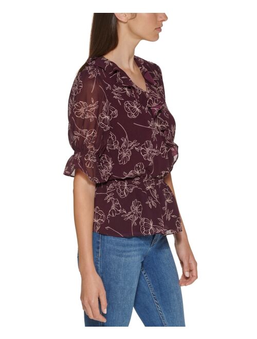 Calvin Klein Floral Print Faux Wrap Blouse