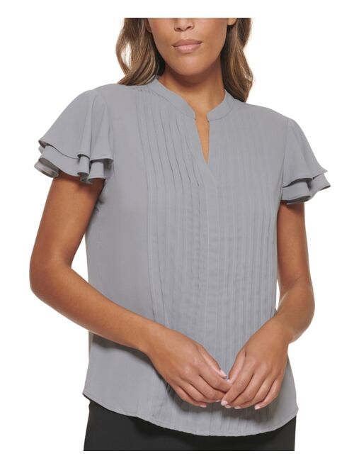 Calvin Klein Short Sleeve Pleat Front Blouse