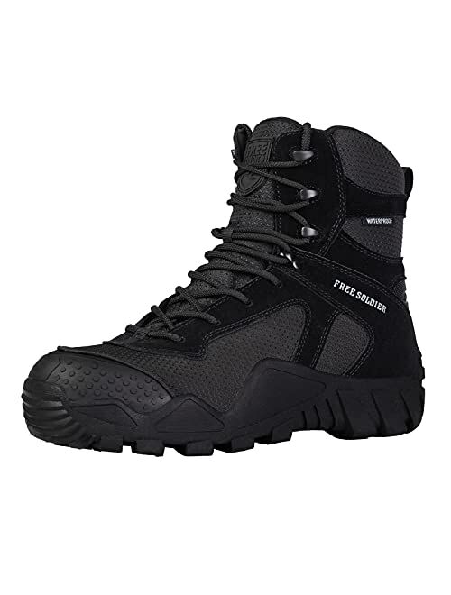 FREE SOLDIER Men's Waterproof Hiking Boots Tactical Work Boots Outdoor Lightweight Military Boots