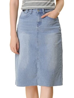 Women's Casual Jean Skirt High Waisted Back Vent Short Denim Skirts