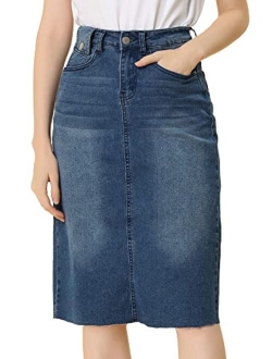 Women's Casual Jean Skirt High Waisted Back Vent Short Denim Skirts