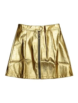 Women's Metallic Mini Skirt Shiny Glitter Holographic High Waist Zipper Short Skirts