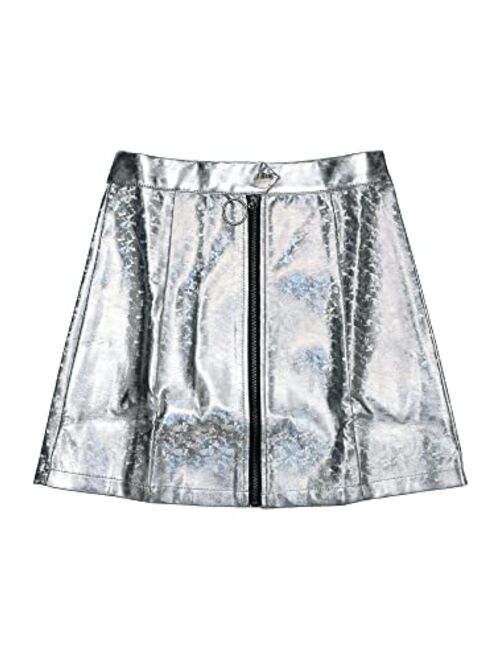 Allegra K Women's Metallic Mini Skirt Shiny Glitter Holographic High Waist Zipper Short Skirts