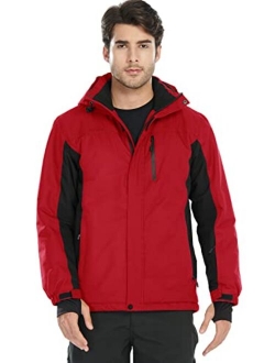 Men's Waterproof Ski Snow Jacket Fleece Lined Warm Winter Rain Jacket with Hood Fully Taped Seams