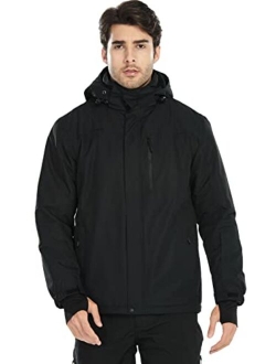 Men's Waterproof Ski Snow Jacket Fleece Lined Warm Winter Rain Jacket with Hood Fully Taped Seams