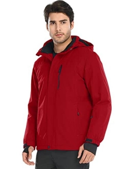 Men's Waterproof Ski Snow Jacket Fleece Lined Warm Winter Rain Jacket with Hood Fully Taped Seams